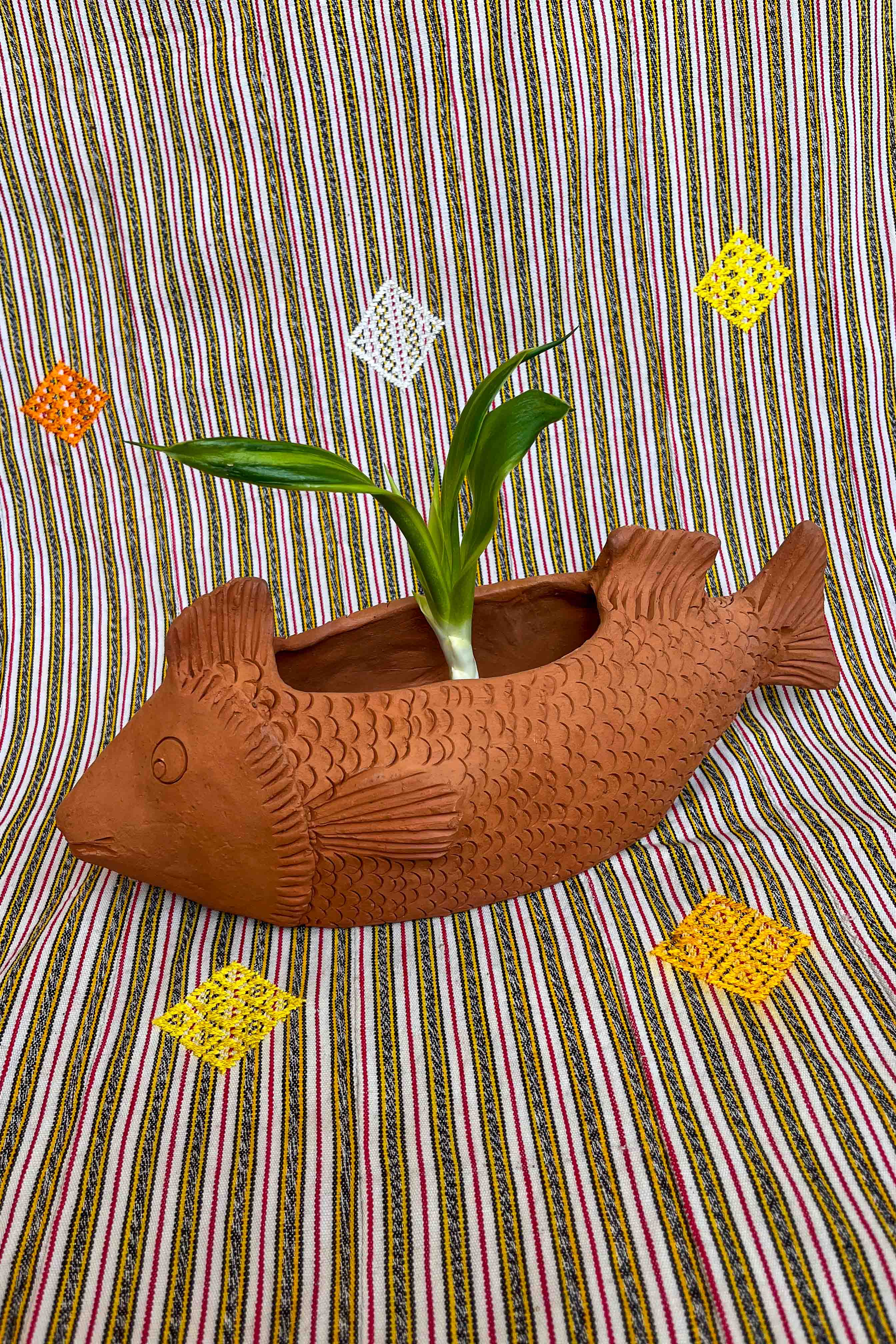 Oaxacan red clay wide fish scale planter