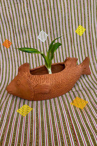 Oaxacan red clay wide fish scale planter