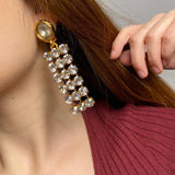18k plated clip on earrings with crystal chain