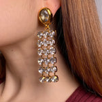 18k plated clip on earrings with crystal chain