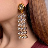 18k plated clip on earrings with crystal chain