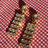 18k plated clip on earrings with crystal chain