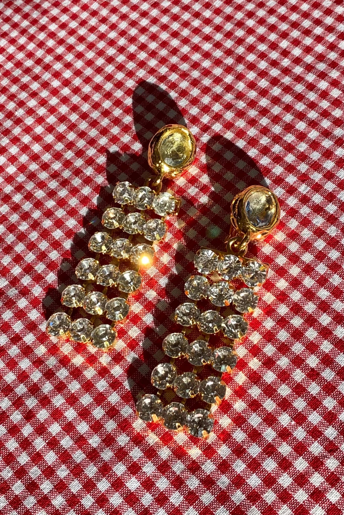 18k plated clip on earrings with crystal chain