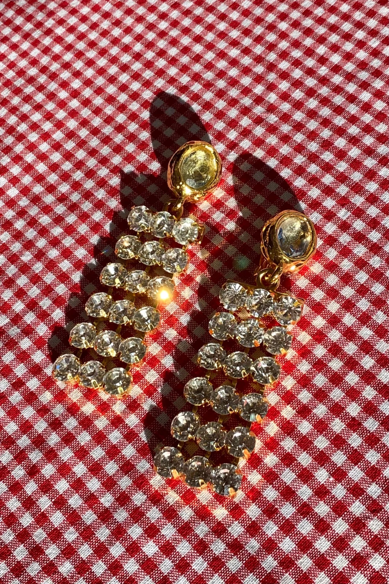 18k plated clip on earrings with crystal chain