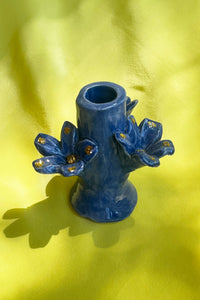 FLORES CANDLEHOLDER IN DENIM WITH GOLD LEAF