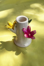 Load image into Gallery viewer, ceramic glazed candleholder in white with multi leaves