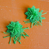 green large flower glass beaded statement earrings