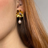 Gold plated flower earrings with violet stone pearl