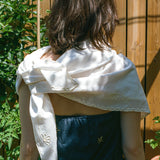 HAND EMBROIDERED FLOWER SCARF IN CREAM