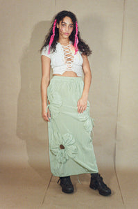 mid length nylon flower skirt in sage