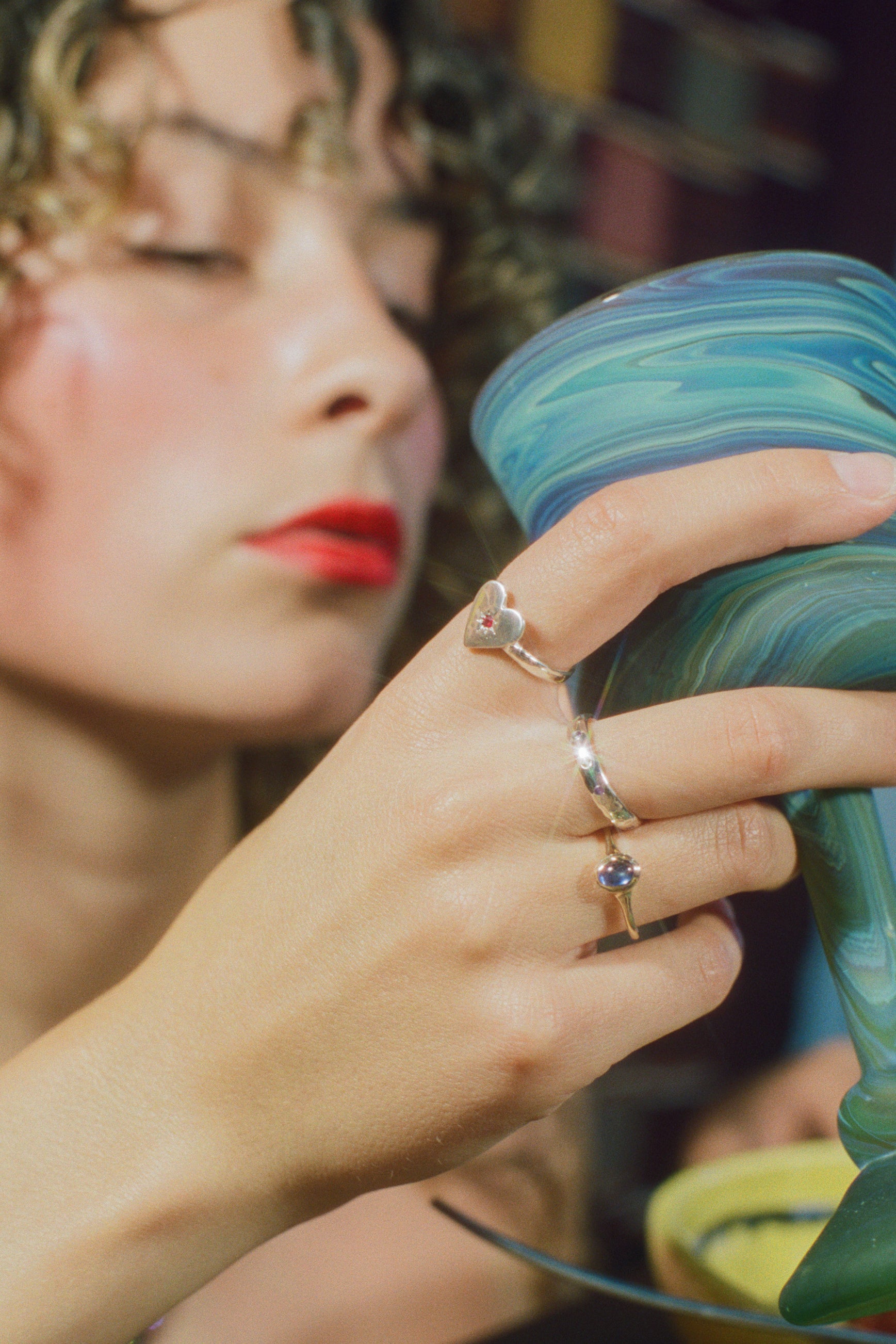 sterling silver band ring with amethyst and peridot