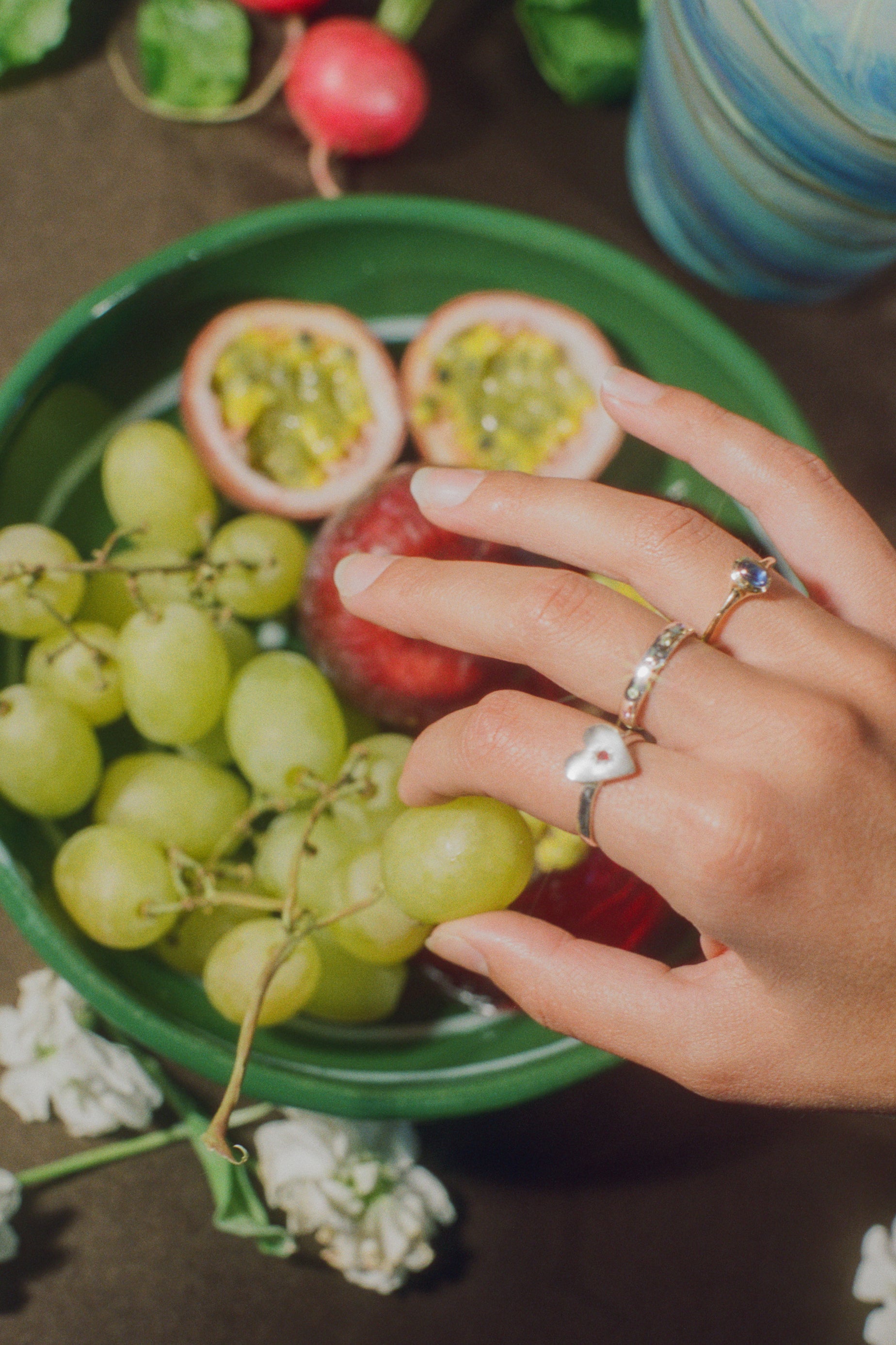 sterling silver band ring with amethyst and peridot