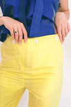 Load image into Gallery viewer, yellow silk taffeta fitted cigarette sailor pant
