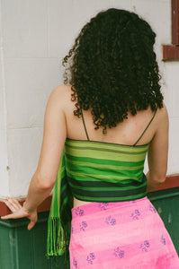 FRINGE TOP IN MULTI GREEN STRIPES