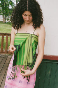 FRINGE TOP IN MULTI GREEN STRIPES