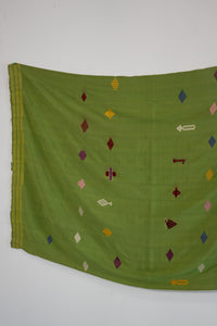 VINTAGE EWE KENTE IN GREEN WITH PINK/MAROON/YELLOW SYMBOLS