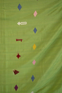 VINTAGE EWE KENTE IN GREEN WITH PINK/MAROON/YELLOW SYMBOLS