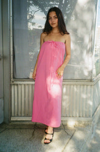 pink cotton poplin straight cut wide maxi dress