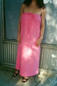 pink cotton poplin straight cut wide maxi dress