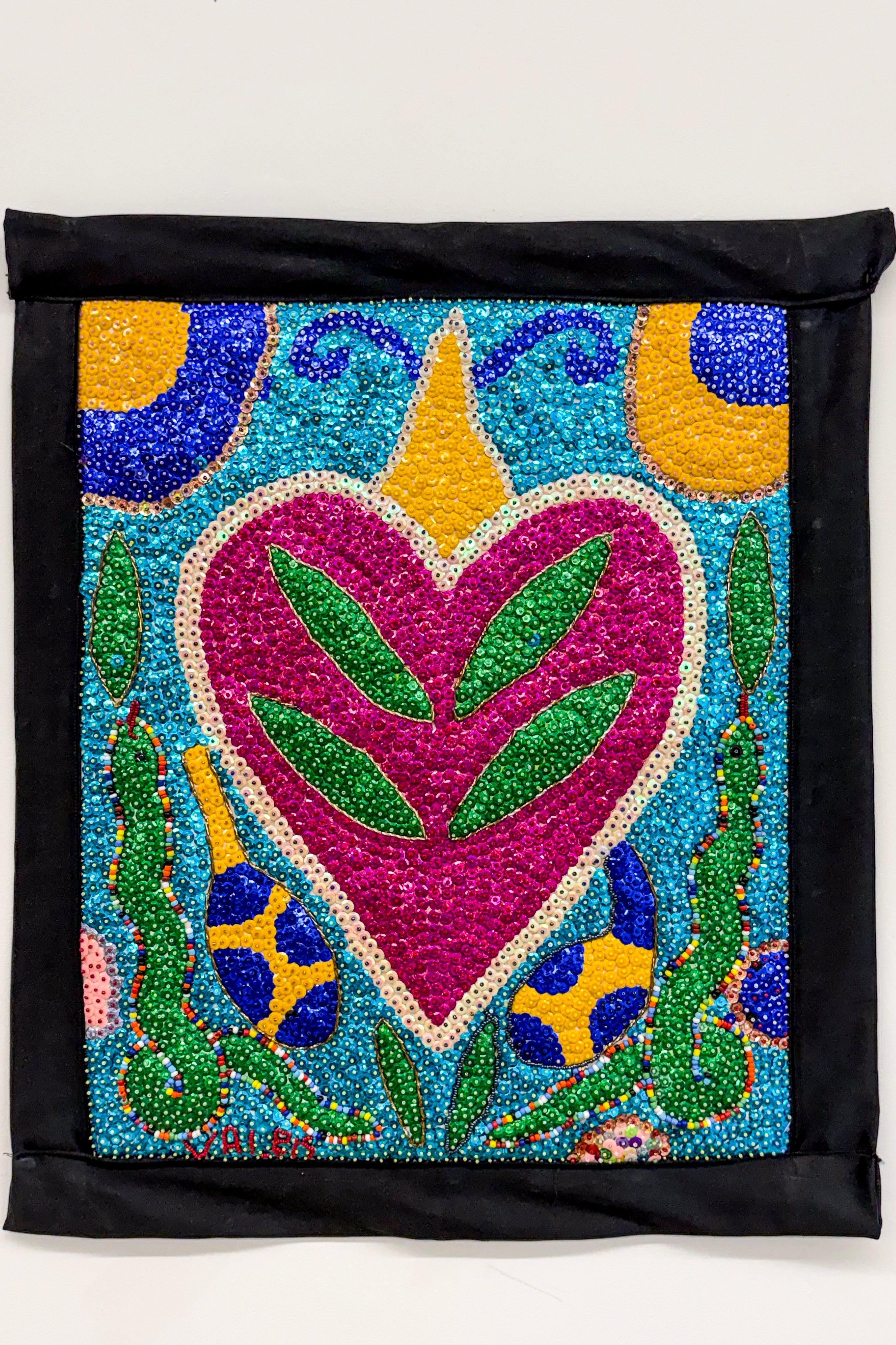 hand beaded sequinned heart and snake drapeau