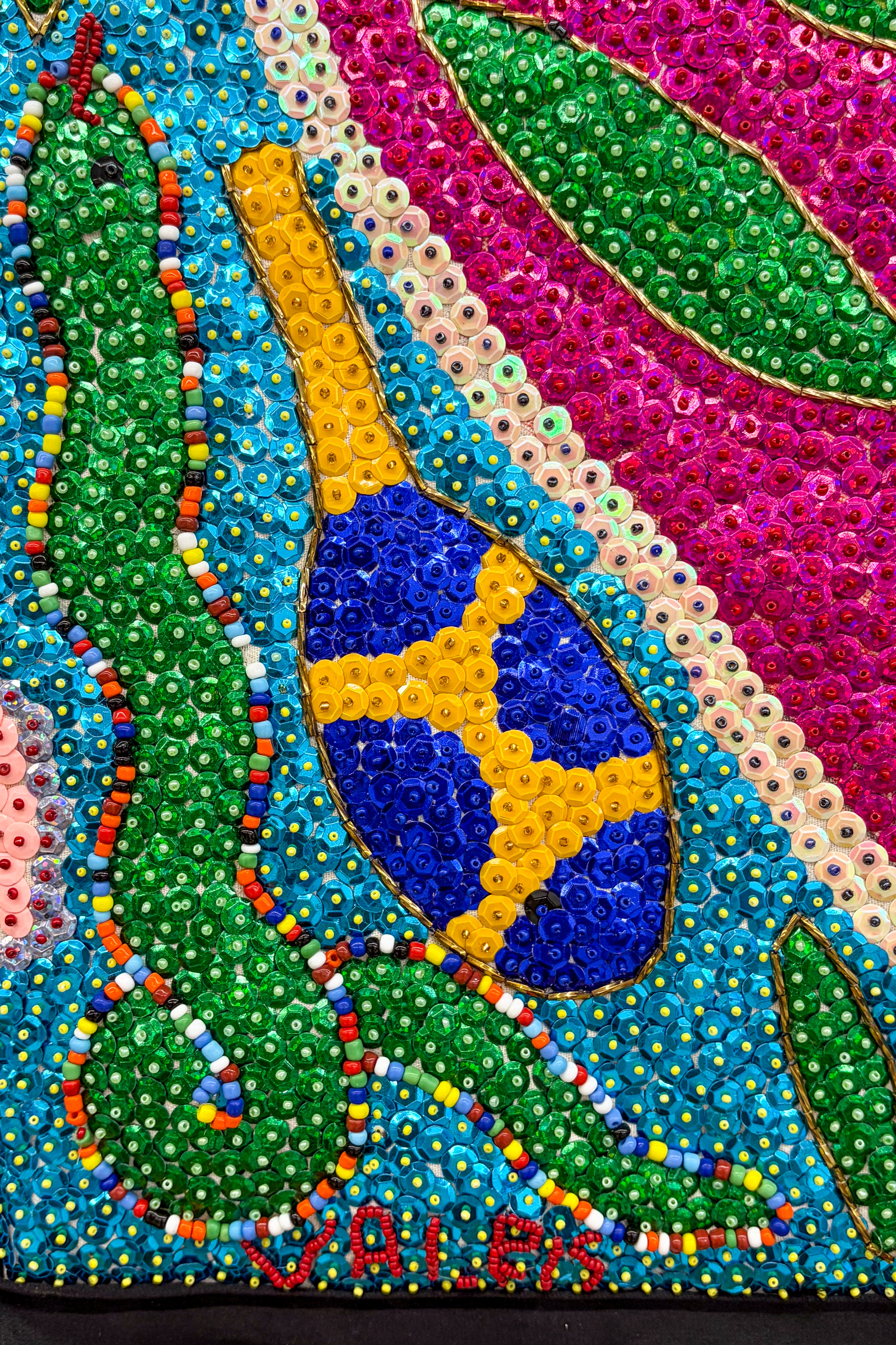 hand beaded sequinned heart and snake drapeau