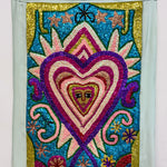 hand beaded sequinned heart with feminine spirit drapeau