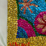 hand beaded sequinned heart with feminine spirit drapeau