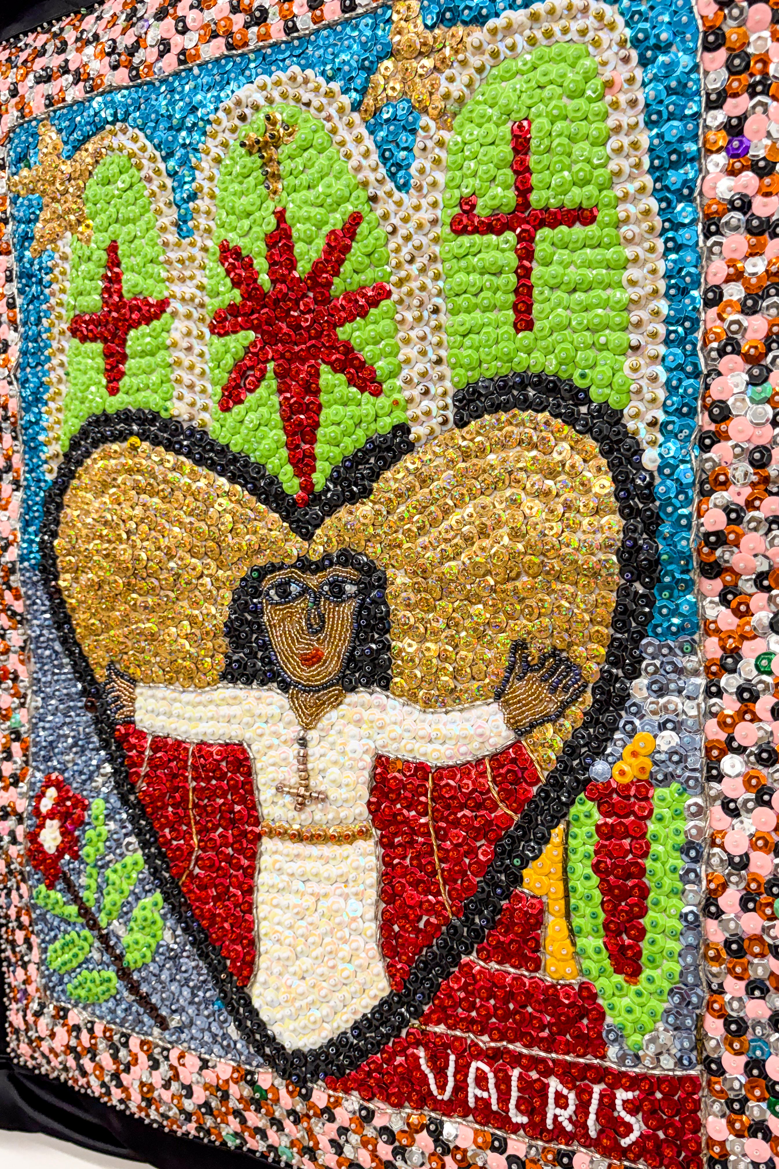 hand beaded sequinned divine feminine drapeau