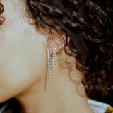 grungy glam sterling silver hanging chain stud earrings