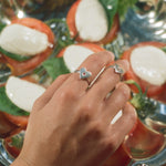 heart shaped silver ring with engraved ruby star
