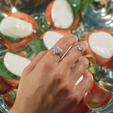 heart shaped silver ring with engraved ruby star