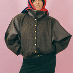 brown wool leather oversized bomber jacket