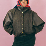 brown wool leather oversized bomber jacket