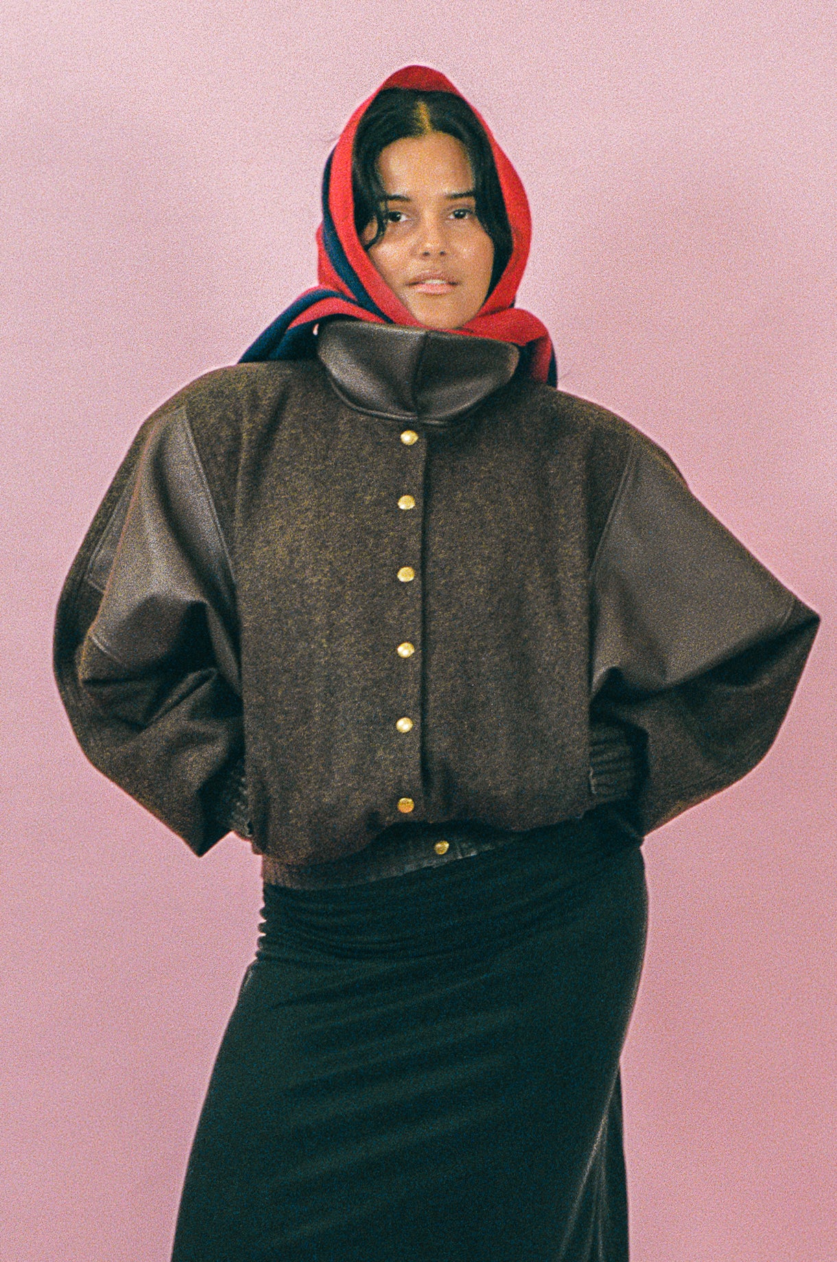 brown wool leather oversized bomber jacket