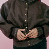 brown wool leather oversized bomber jacket