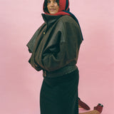 brown wool leather oversized bomber jacket