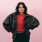 brown wool leather oversized bomber jacket