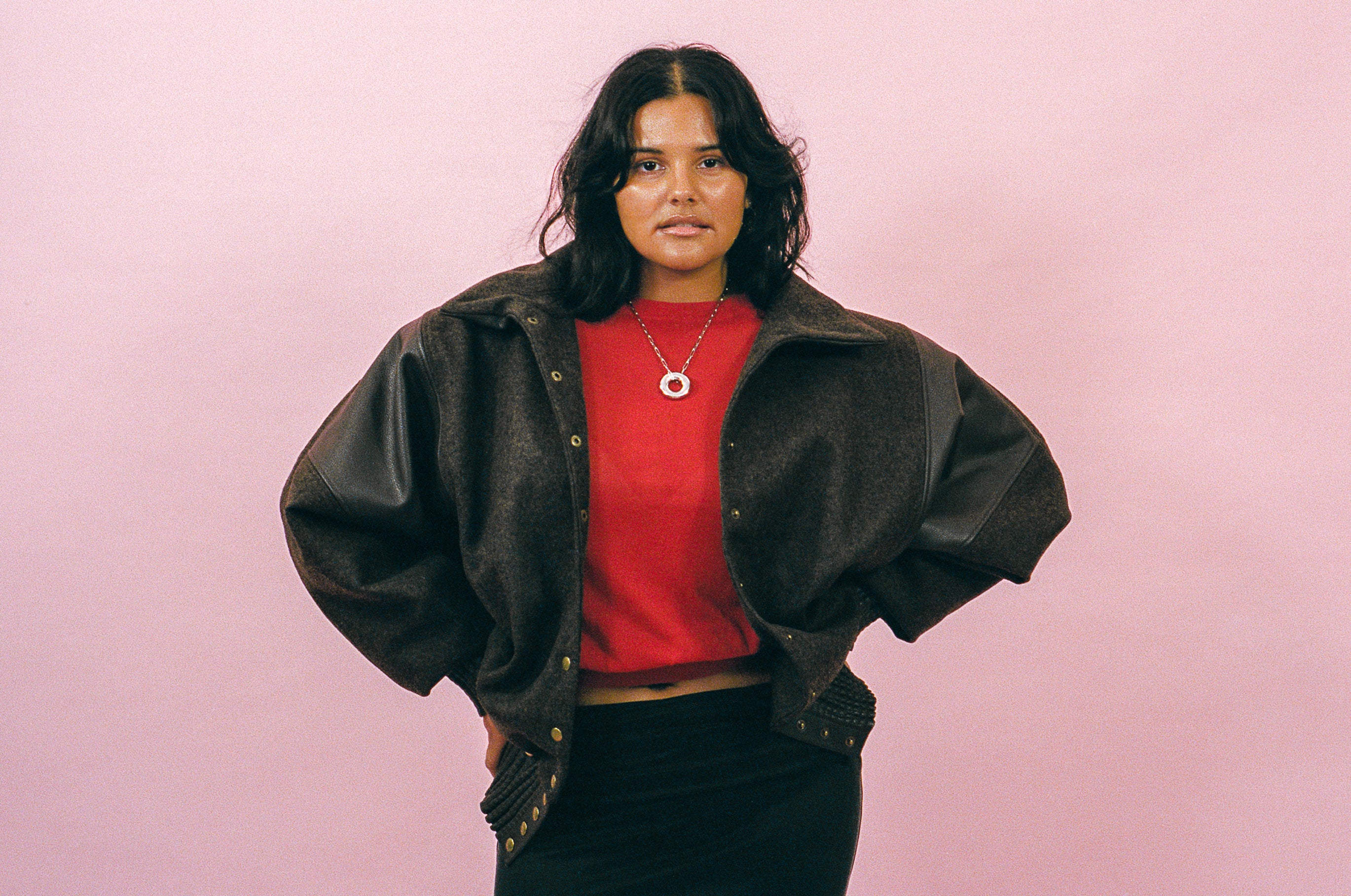 brown wool leather oversized bomber jacket