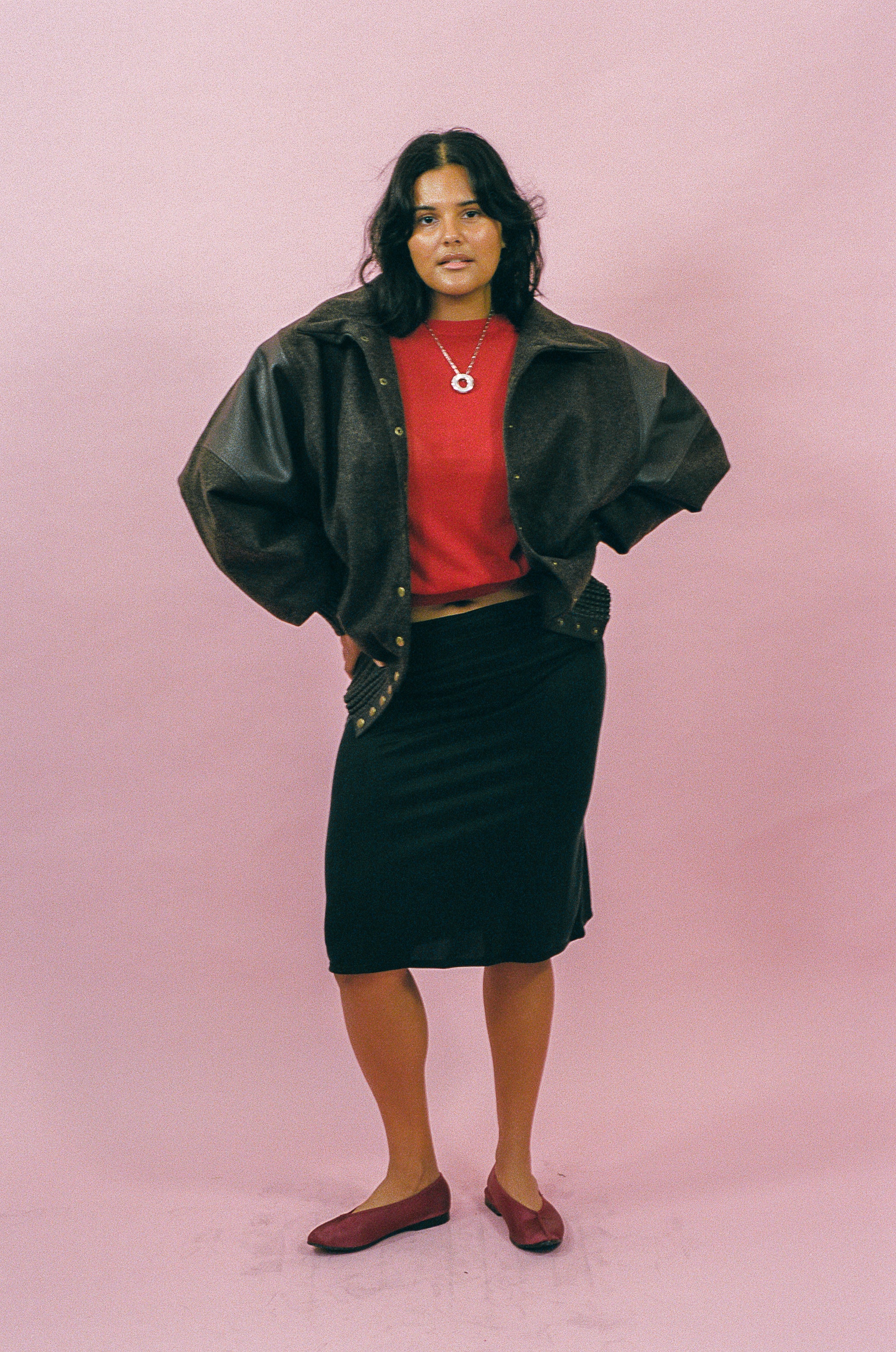 brown wool leather oversized bomber jacket