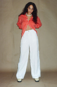 HEMP CARGO TROUSER WITH SHELL CHAIN IN BLEACHED CORAL - Luna Del Pinal
