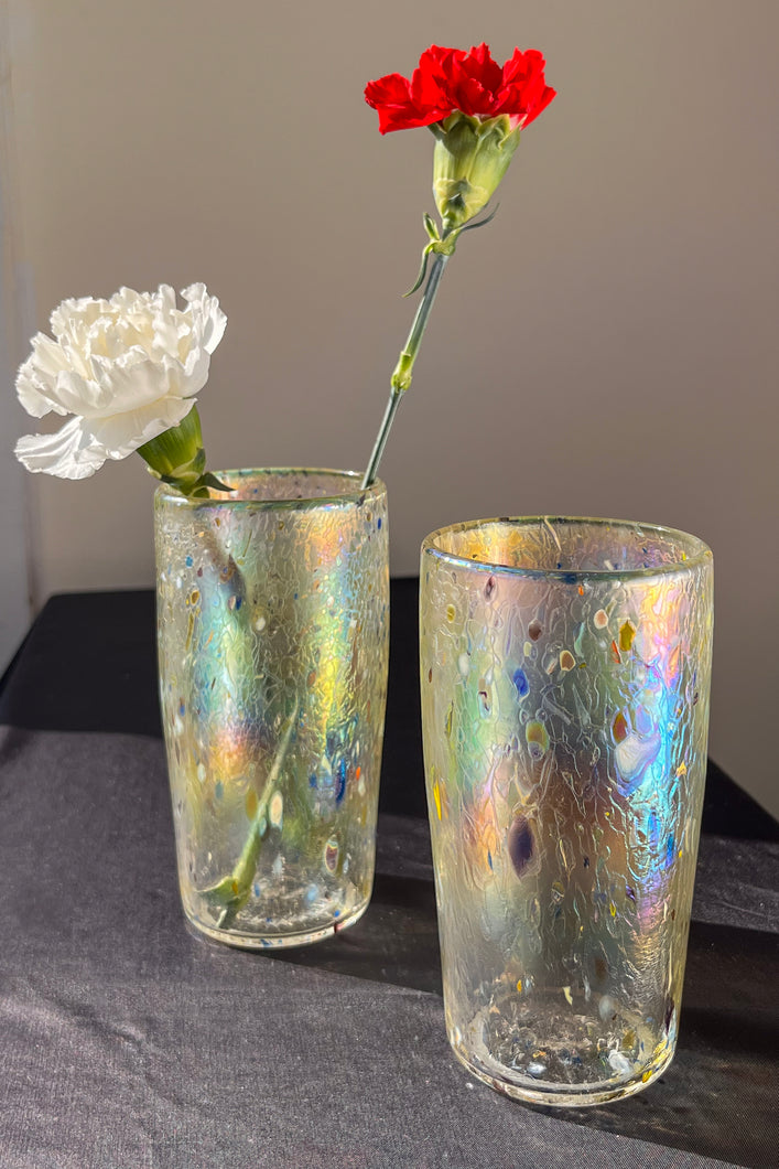 iridescent yellow lint roll handblown glass tumbler