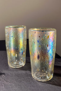 iridescent yellow lint roll handblown glass tumbler