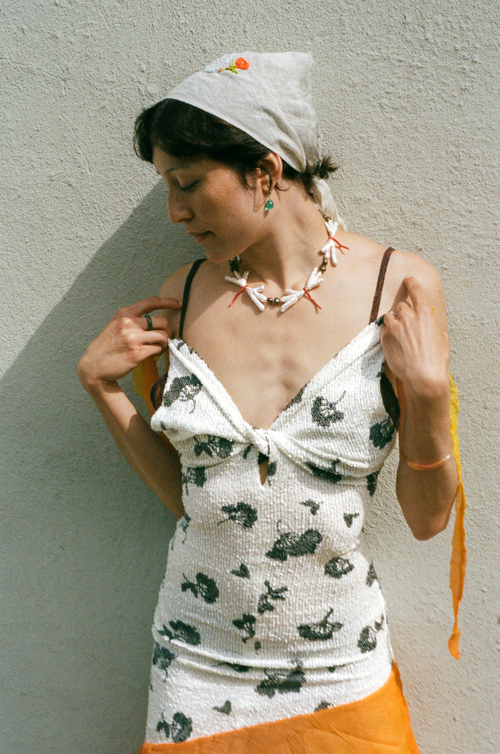 pearl coral silk strung dragonfly choker necklace