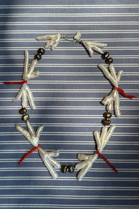 pearl coral silk strung dragonfly choker necklace