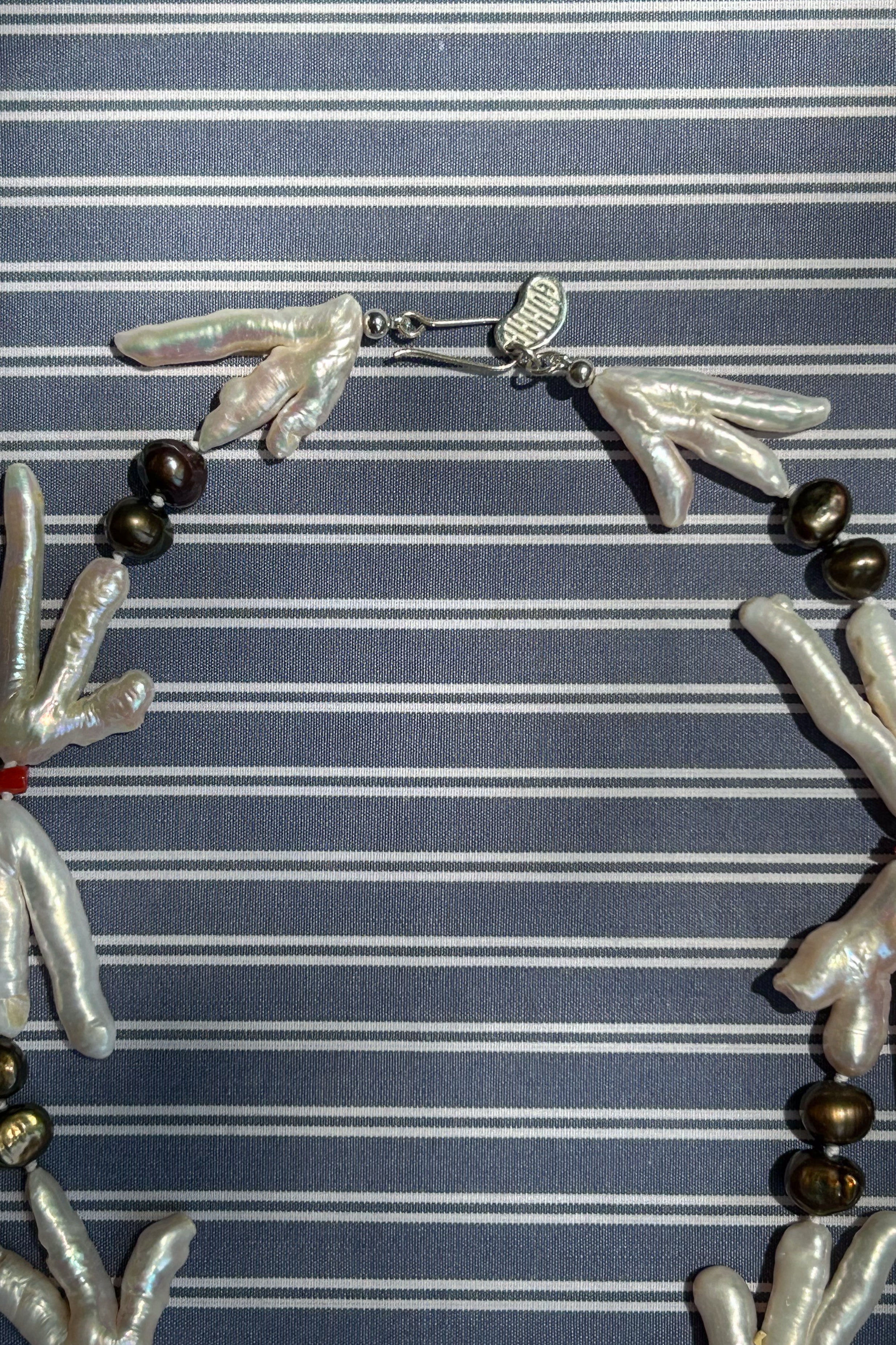 pearl coral silk strung dragonfly choker necklace