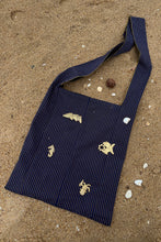 Load image into Gallery viewer, SLOUCH BAG IN NAVY PINSTRIPE