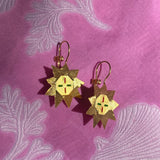 hand painted gold plated silver sun halo earrings