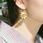 hand painted gold plated silver sun halo earrings