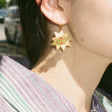 hand painted gold plated silver sun halo earrings