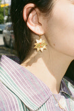 Load image into Gallery viewer, hand painted gold plated silver sun halo earrings